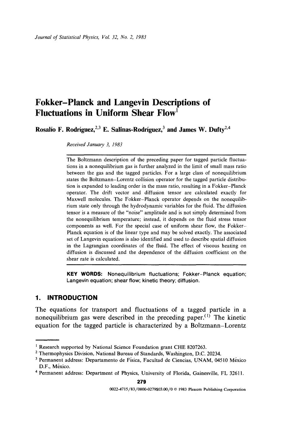 Fokker-Planck and Langevin descriptions of fluctuations in uniform shear flow by Unknown