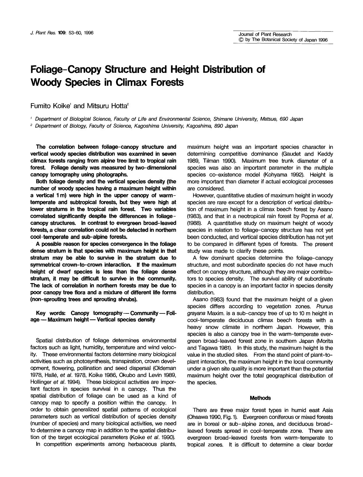 Foliage-canopy structure and height distribution of woody species in climax forests by Unknown