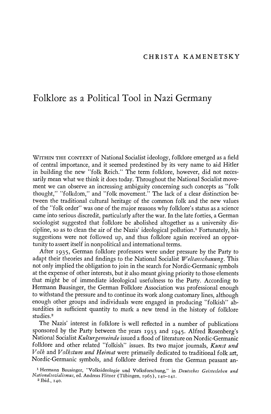 Folklore as a Political Tool in Nazi Germany by Unknown
