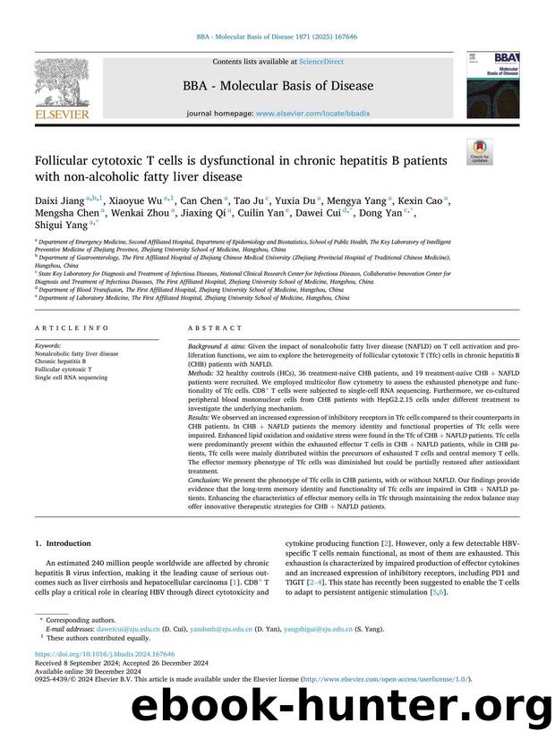 Follicular cytotoxic T cells is dysfunctional in chronic hepatitis B patients with non-alcoholic fatty liver disease by unknow