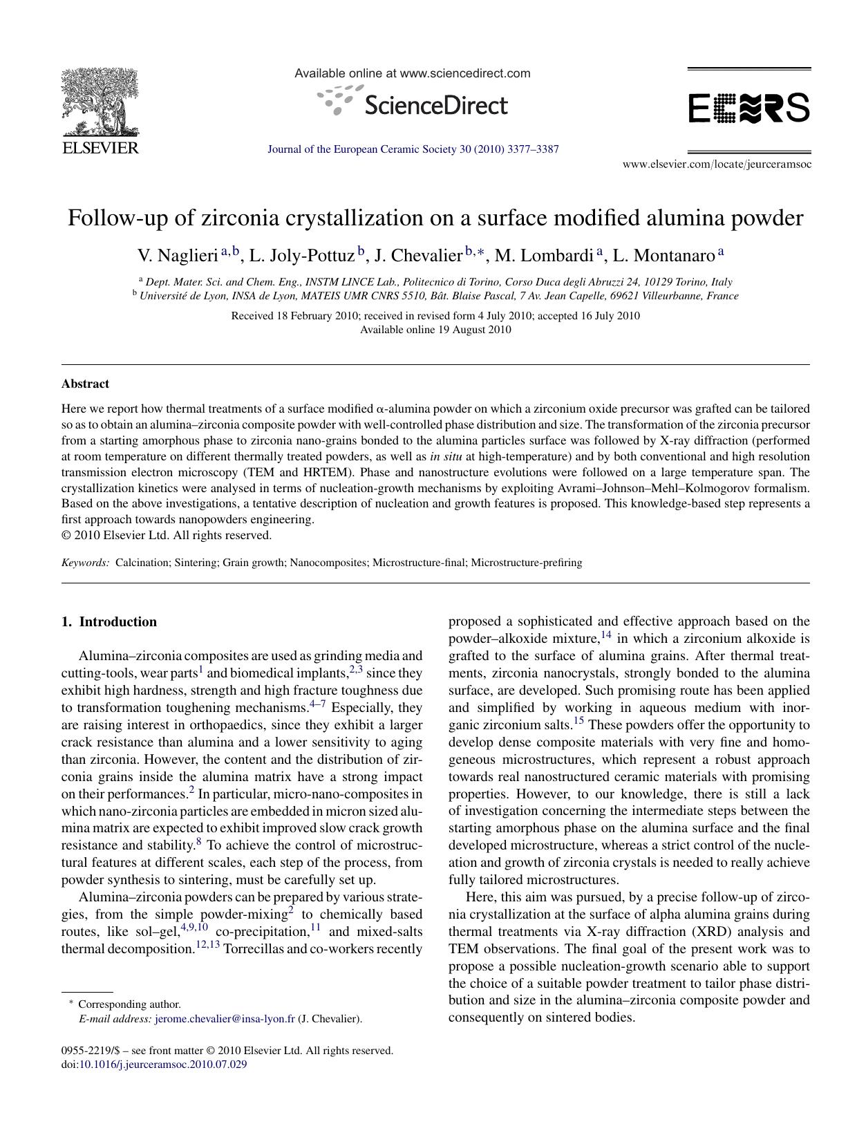 Follow-up of zirconia crystallization on a surface modified alumina powder by V. Naglieri