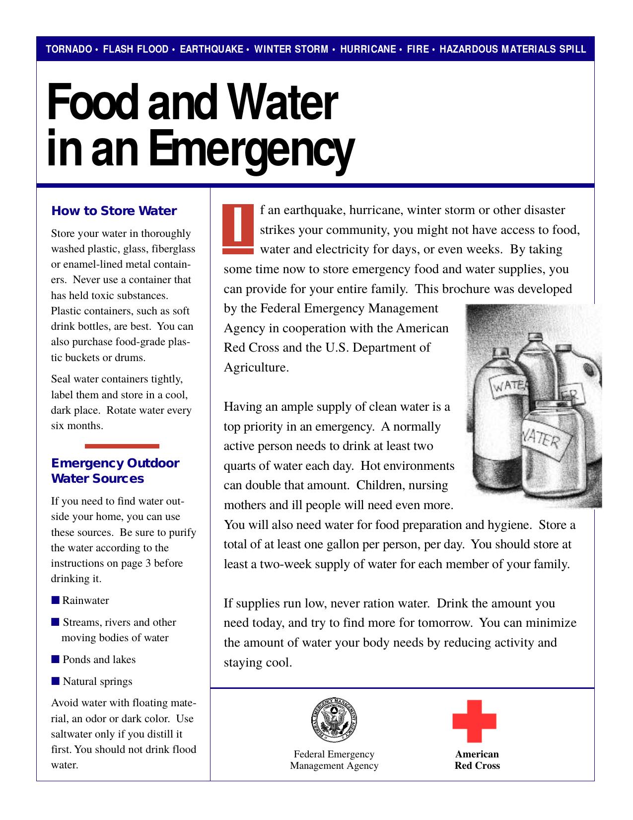 Food and Water in an Emergency by 4 Pages