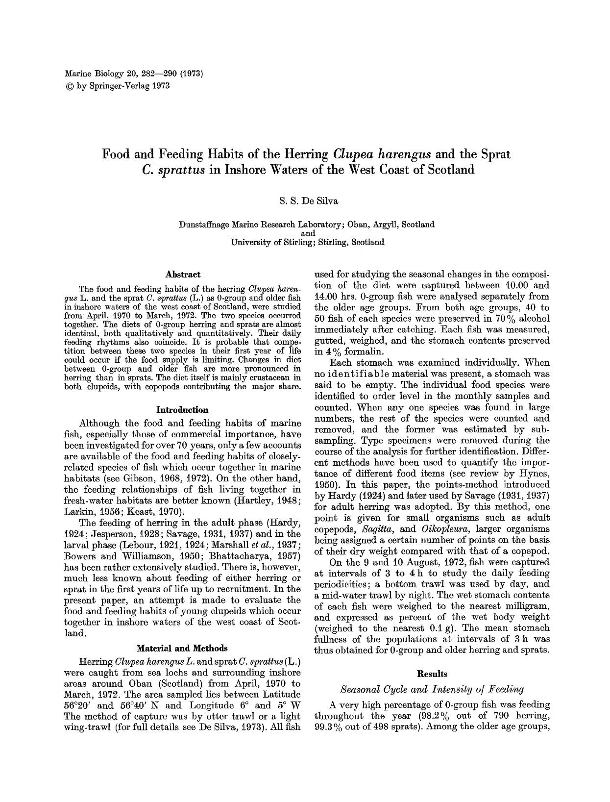 Food and feeding habits of the herring <Emphasis Type="Italic">Clupea harengus<Emphasis> and the sprat <Emphasis Type="Italic">C. sprattus<Emphasis> in inshore waters of the west coast of Scotland by Unknown