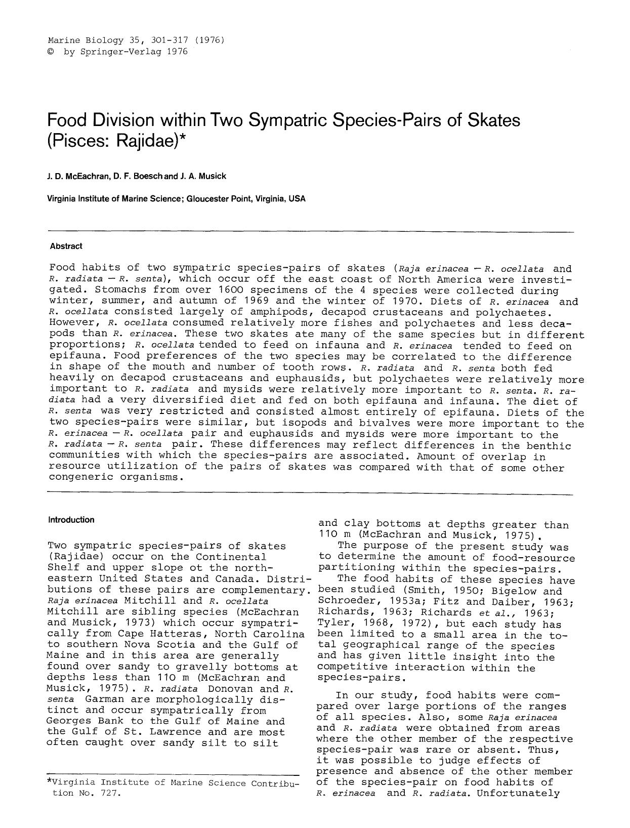 Food division within two sympatric species-pairs of skates (Pisces: Rajidae) by Unknown