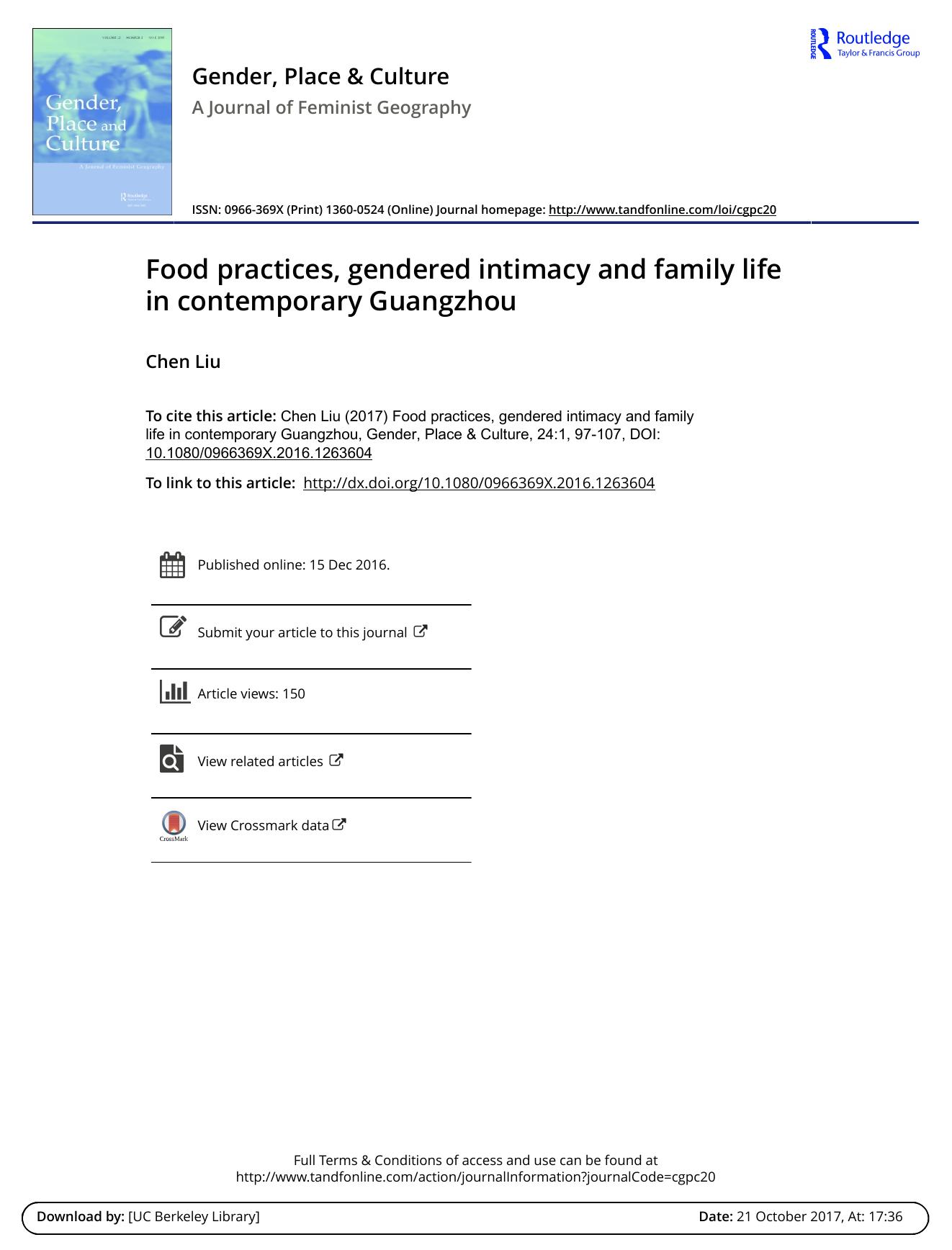 Food practices, gendered intimacy and family life in contemporary Guangzhou by Chen Liu