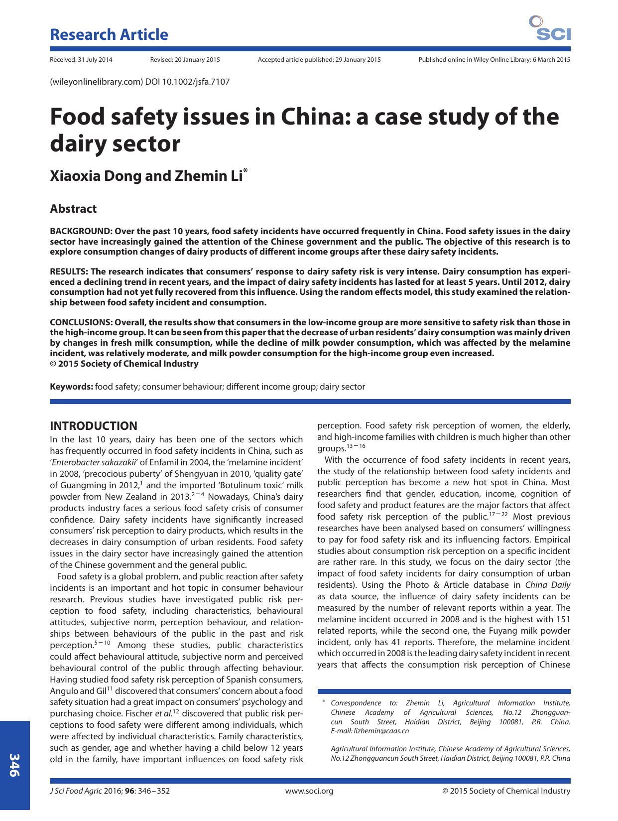 Food safety issues in China: a case study of the dairy sector by Unknown