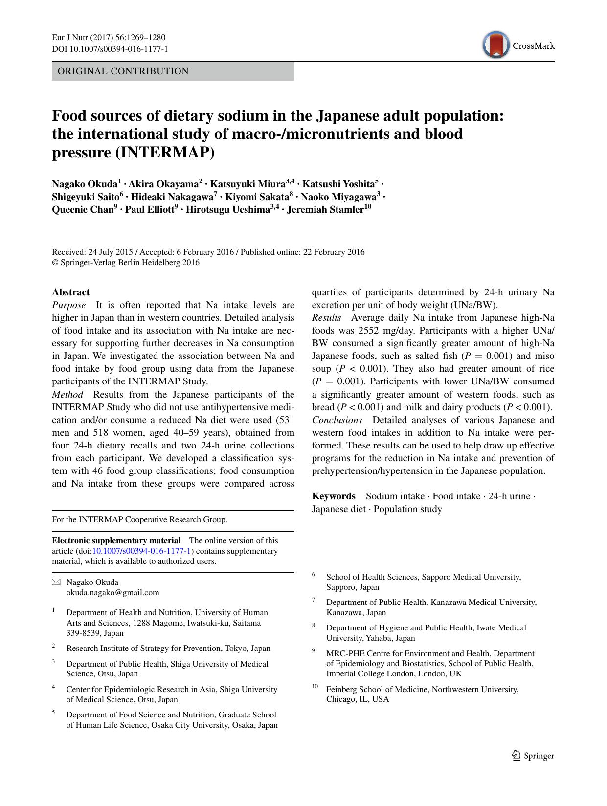 Food sources of dietary sodium in the Japanese adult population: the international study of macro-micronutrients and blood pressure (INTERMAP) by unknow
