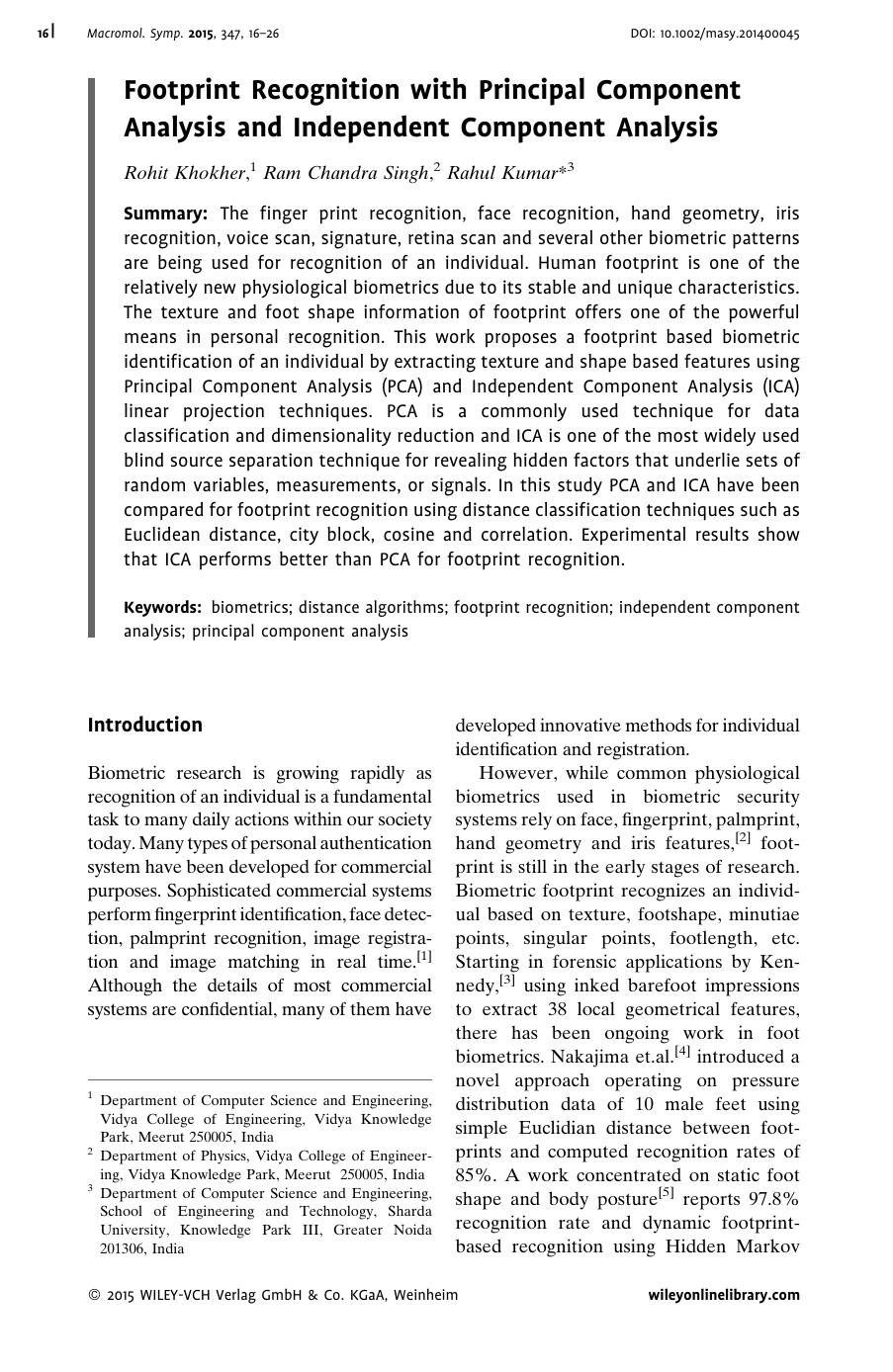 Footprint Recognition with Principal Component Analysis and Independent Component Analysis by Unknown