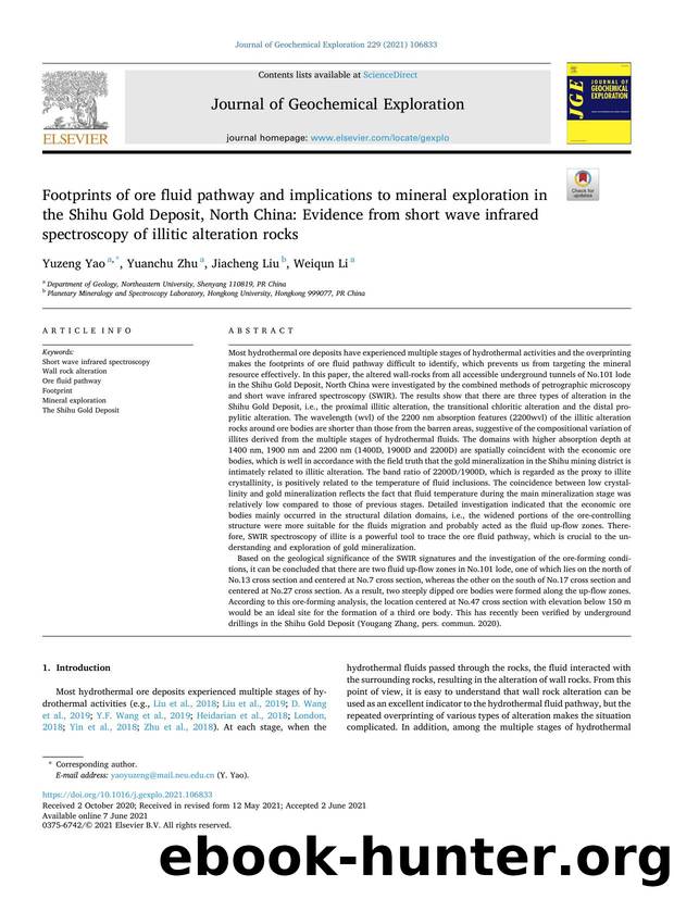 Footprints of ore fluid pathway and implications to mineral exploration in the Shihu Gold Deposit, North China: Evidence from short wave infrared spectroscopy of illitic alteration rocks by Yuzeng Yao & Yuanchu Zhu & Jiacheng Liu & Weiqun Li
