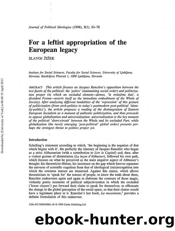 For a leftist appropriation of the European legacy by Slavoj Žižek