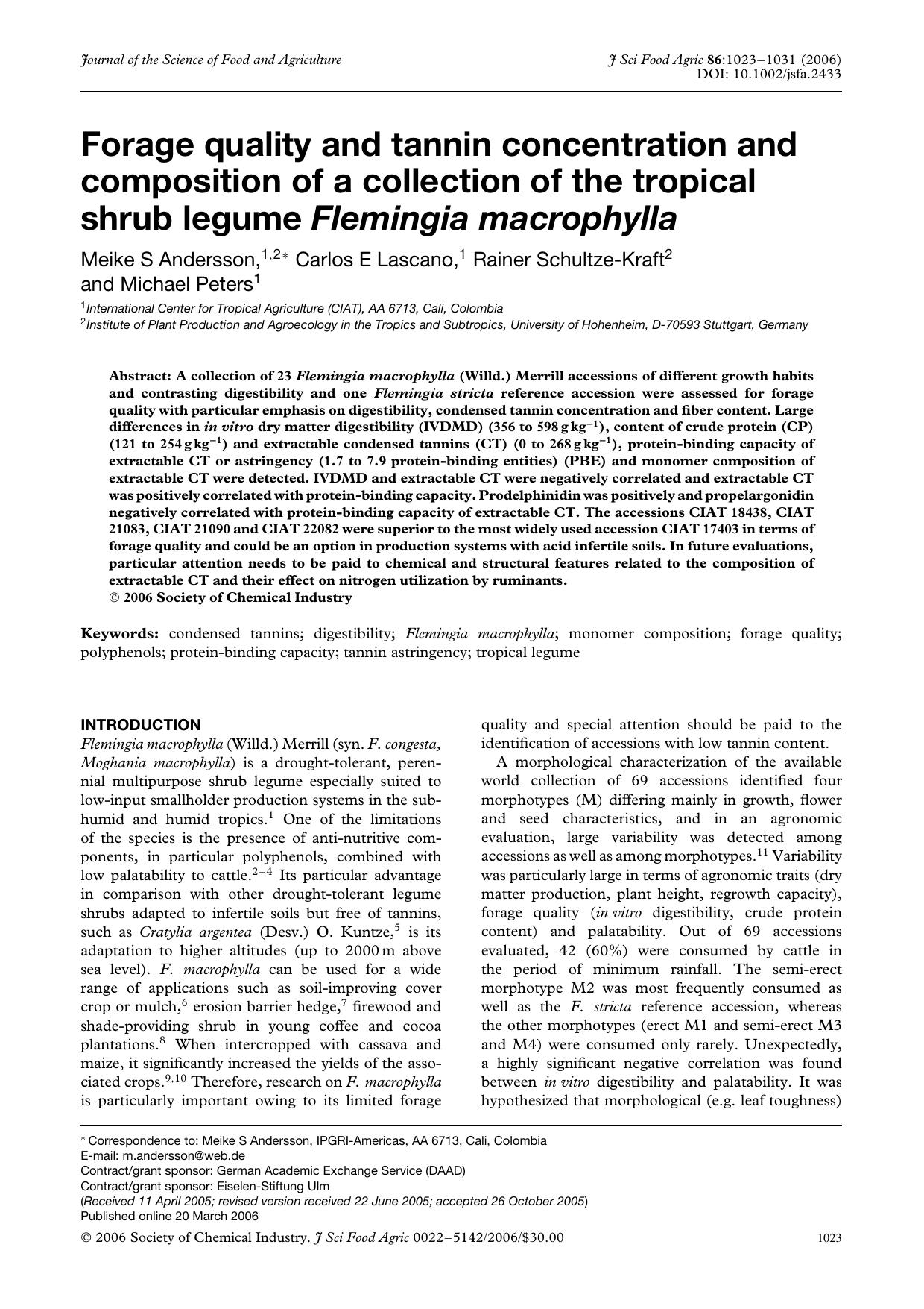 Forage quality and tannin concentration and composition of a collection of the tropical shrub legume Flemingia macrophylla by Unknown