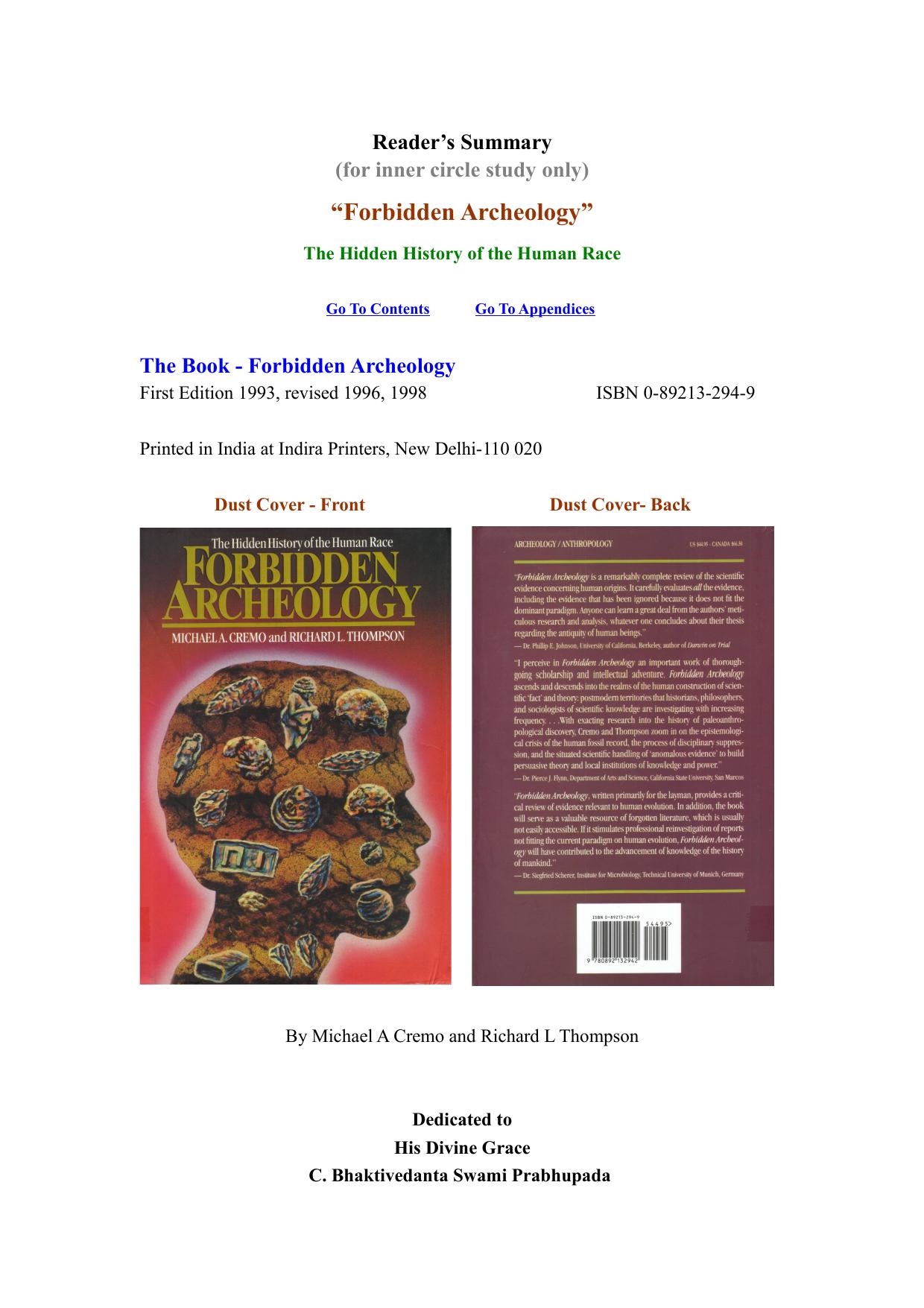 Forbidden Archeology: The Hidden History of the Human Race by Michael A. Cremo Richard L. Thompson