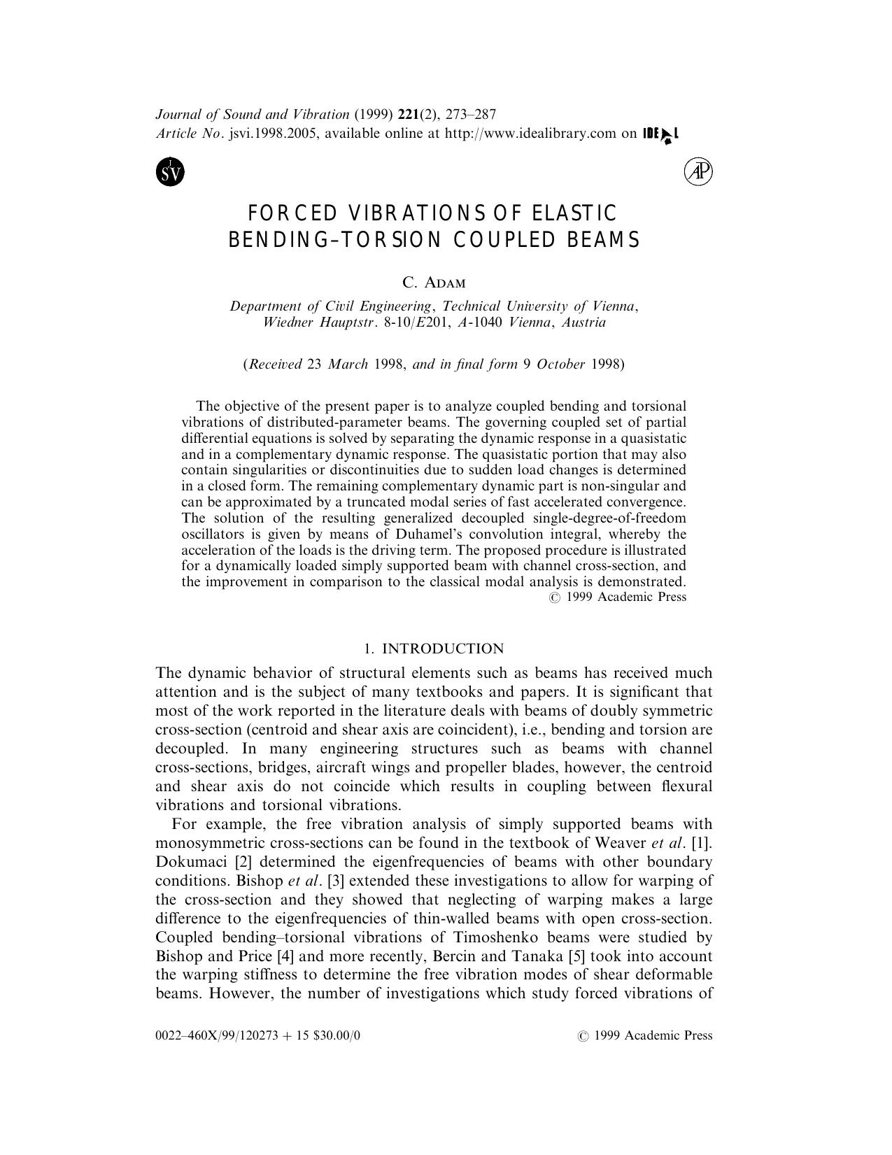 Forced Vibrations of Elastic Bending-Torsion Coupled Beams by Adam C