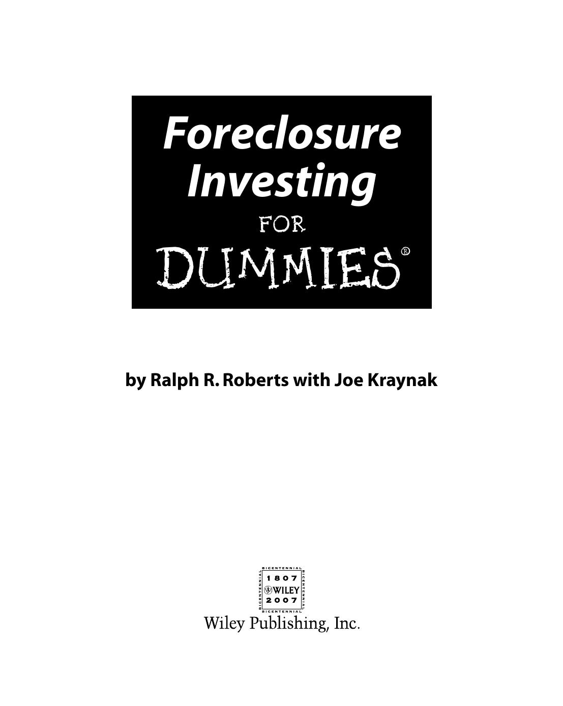 Foreclosure Investing for DUMmIES by Unknown