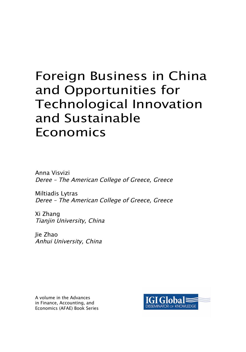 Foreign Business in China and Opportunities for Technological Innovation and Sustainable Economics by Miltiadis Lytras (editor) Xi Zhang (editor) Jie Zhao (editor)