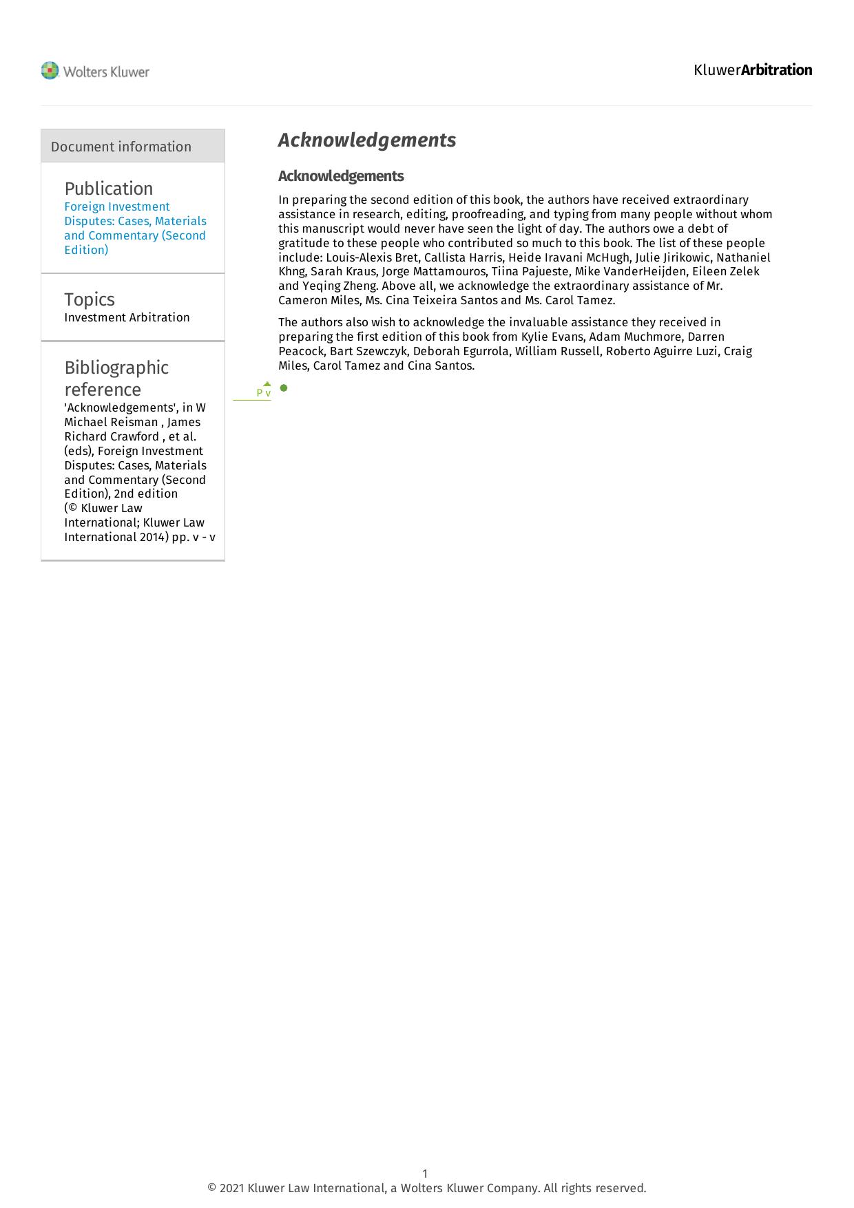 Foreign investment disputes: cases, materials, and commentary by James Crawford; R. Doak Bishop; William Michael Reisman