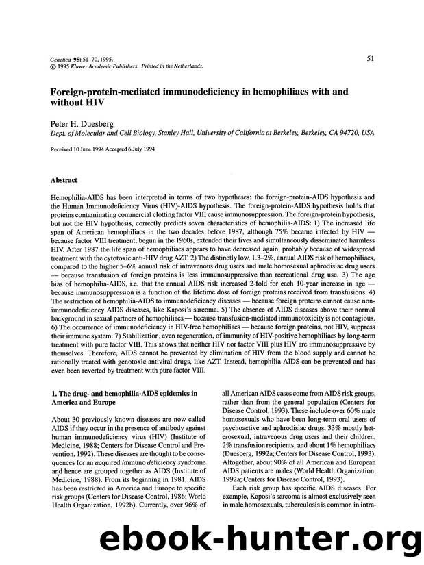 Foreign-protein-mediated immunodeficiency in hemophiliacs with and without HIV by Unknown
