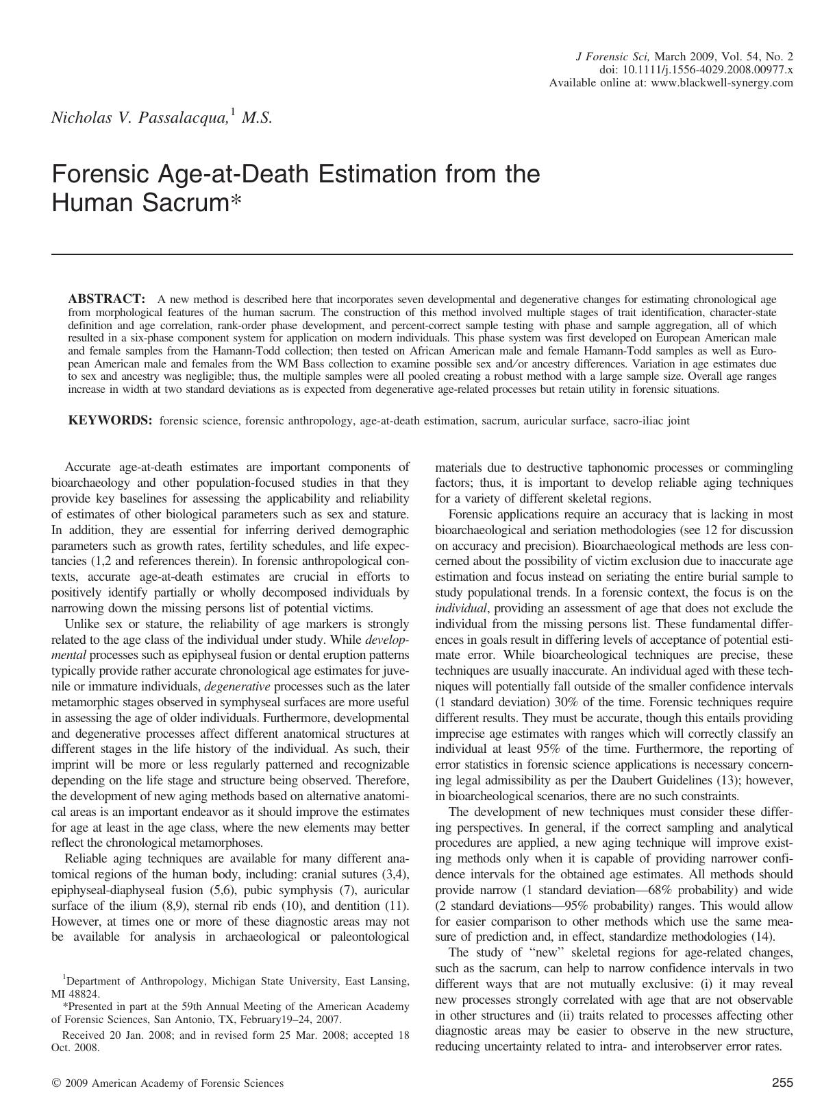 Forensic Age-at-Death Estimation from the Human Sacrum* by Unknown