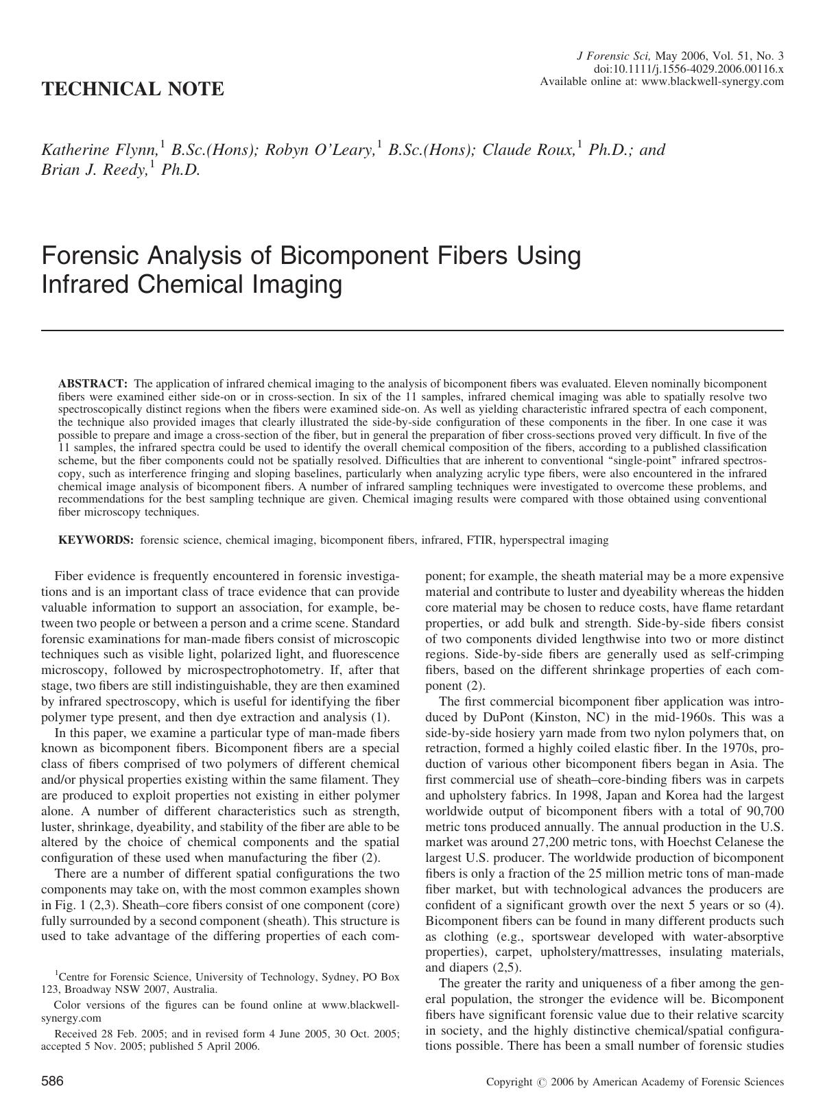 Forensic Analysis of Bicomponent Fibers Using Infrared Chemical Imaging by Unknown