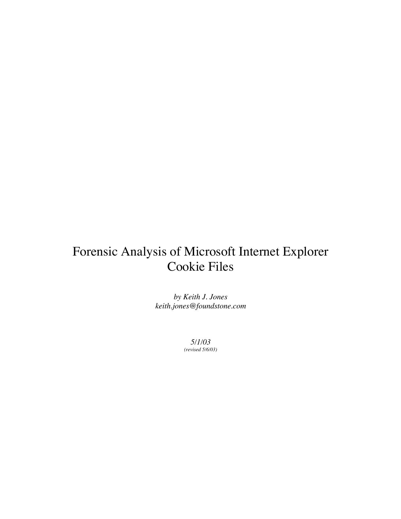 Forensic Analysis of Microsoft Internet Explorer Cookie Files by Unknown