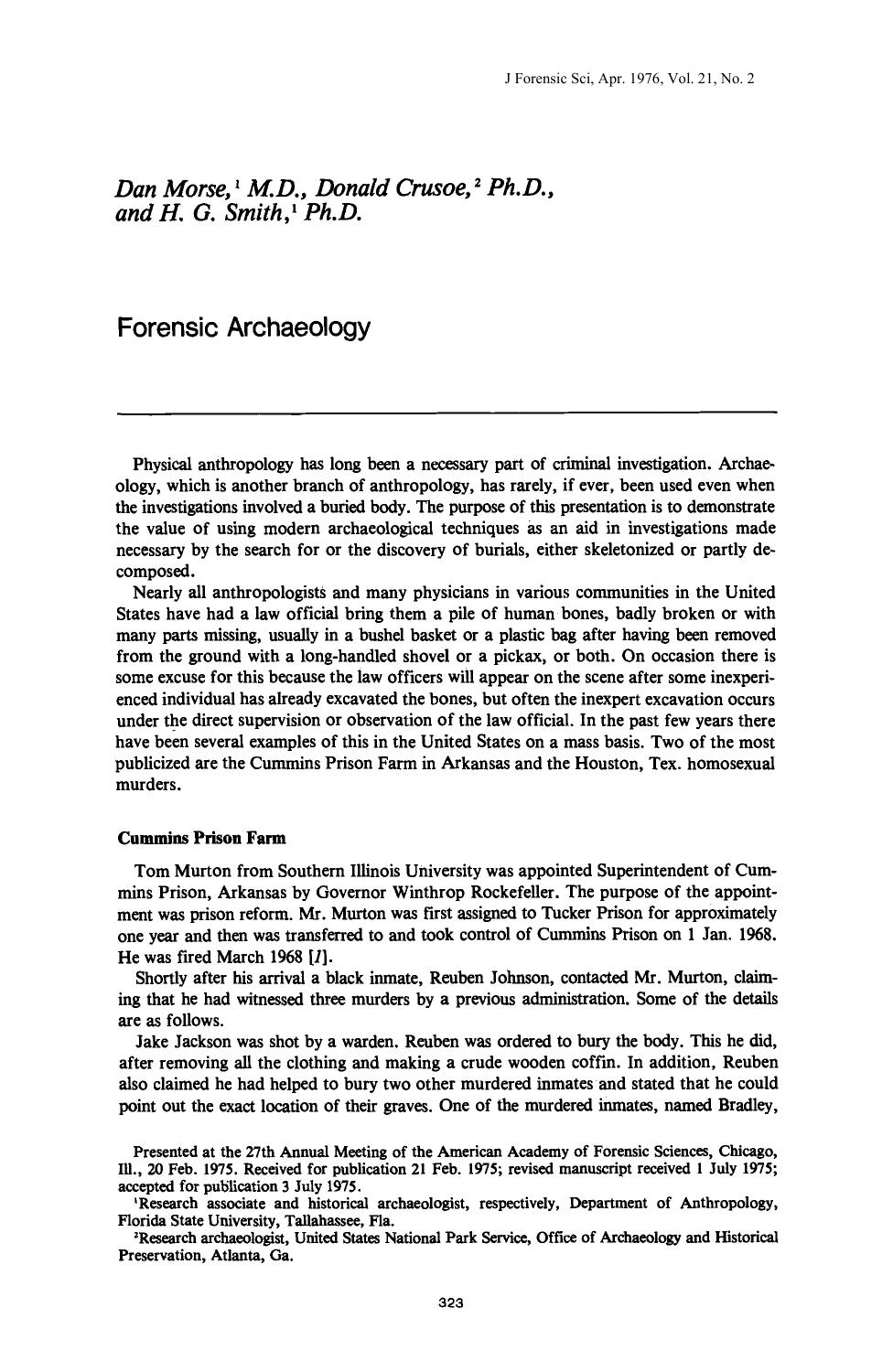 Forensic Archaeology by Morse D Crusoe D Smith HG