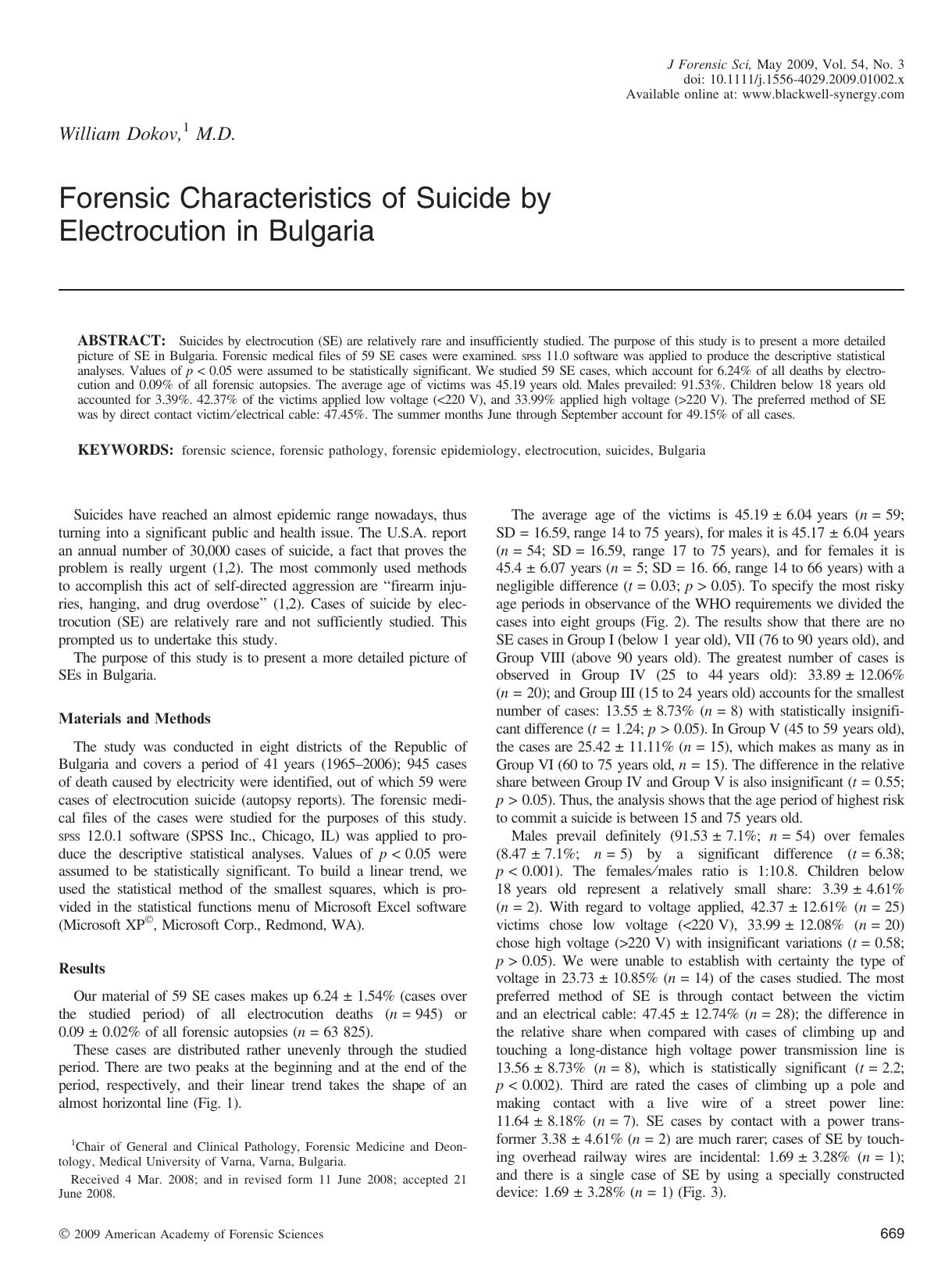 Forensic Characteristics of Suicide by Electrocution in Bulgaria by Unknown