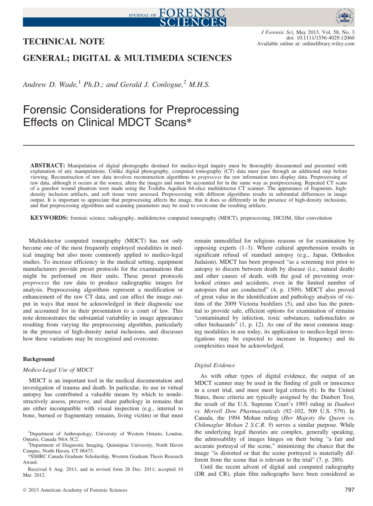 Forensic Considerations for Preprocessing Effects on Clinical MDCT Scans by Unknown