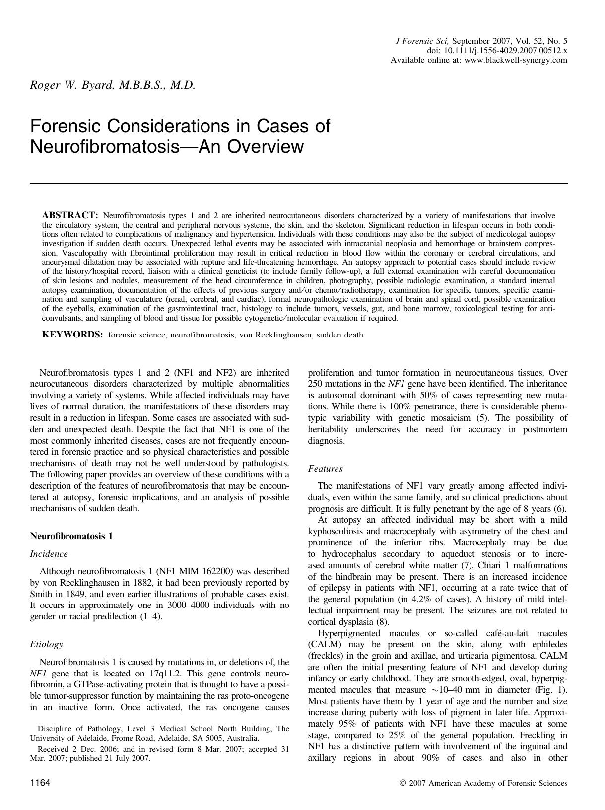 Forensic Considerations in Cases of NeurofibromatosisâAn Overview by Unknown