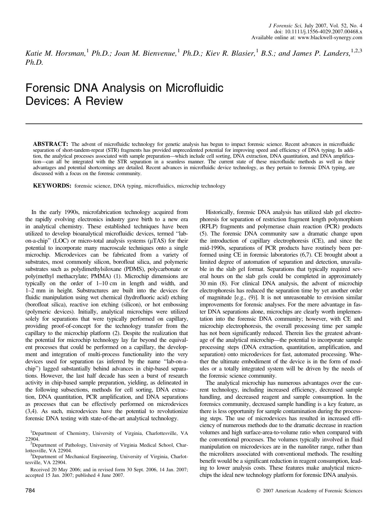 Forensic DNA Analysis on Microfluidic Devices: A Review by Unknown
