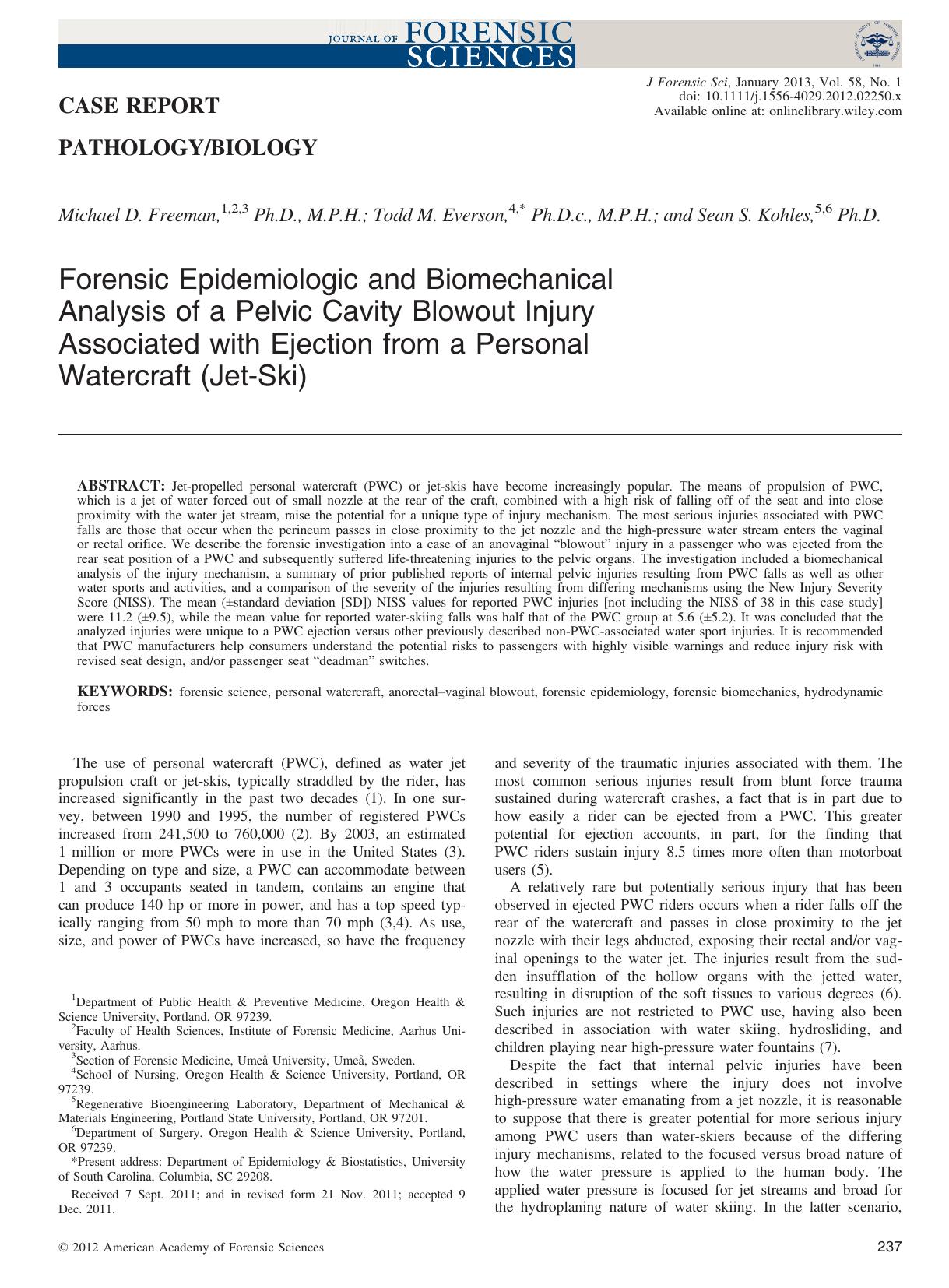 Forensic Epidemiologic and Biomechanical Analysis of a Pelvic Cavity Blowout Injury Associated with Ejection from a Personal Watercraft (JetSki) by Unknown