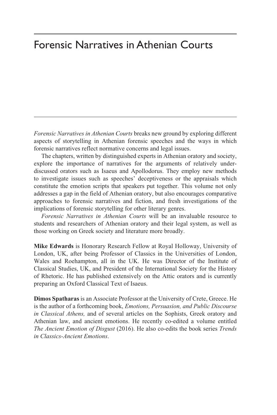 Forensic Narratives in Athenian Courts by Unknow