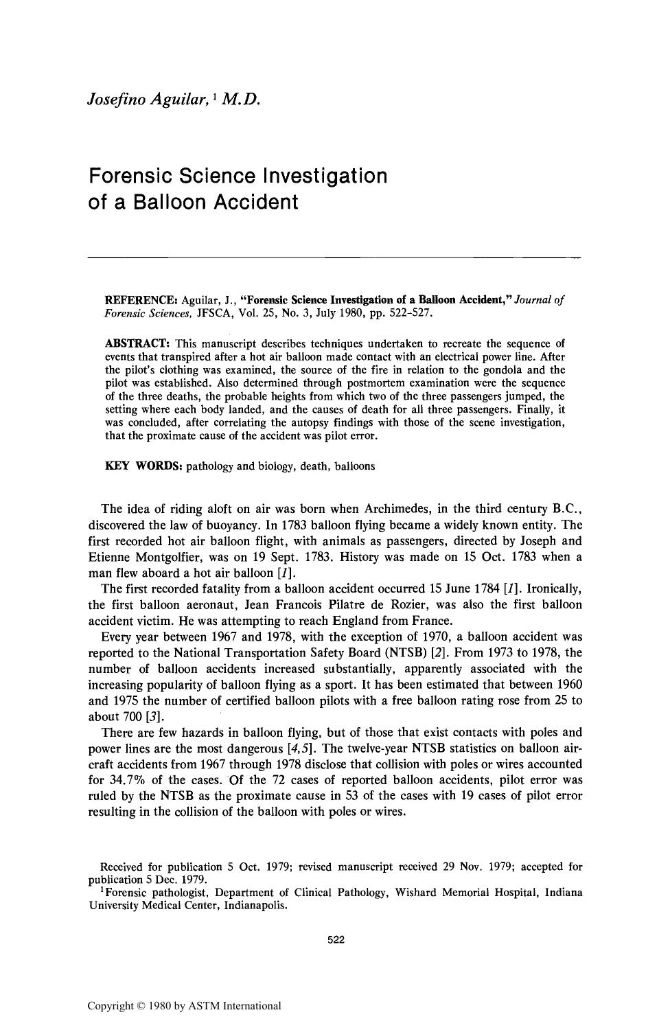 Forensic Science Investigation of a Balloon Accident by Aguilar J