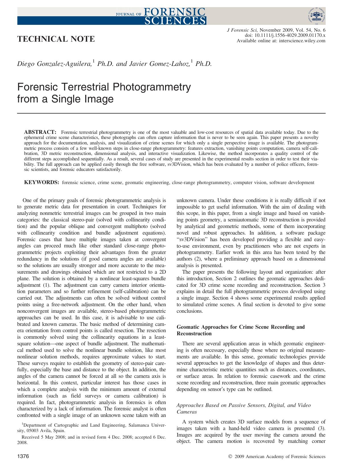 Forensic Terrestrial Photogrammetry from a Single Image by Unknown