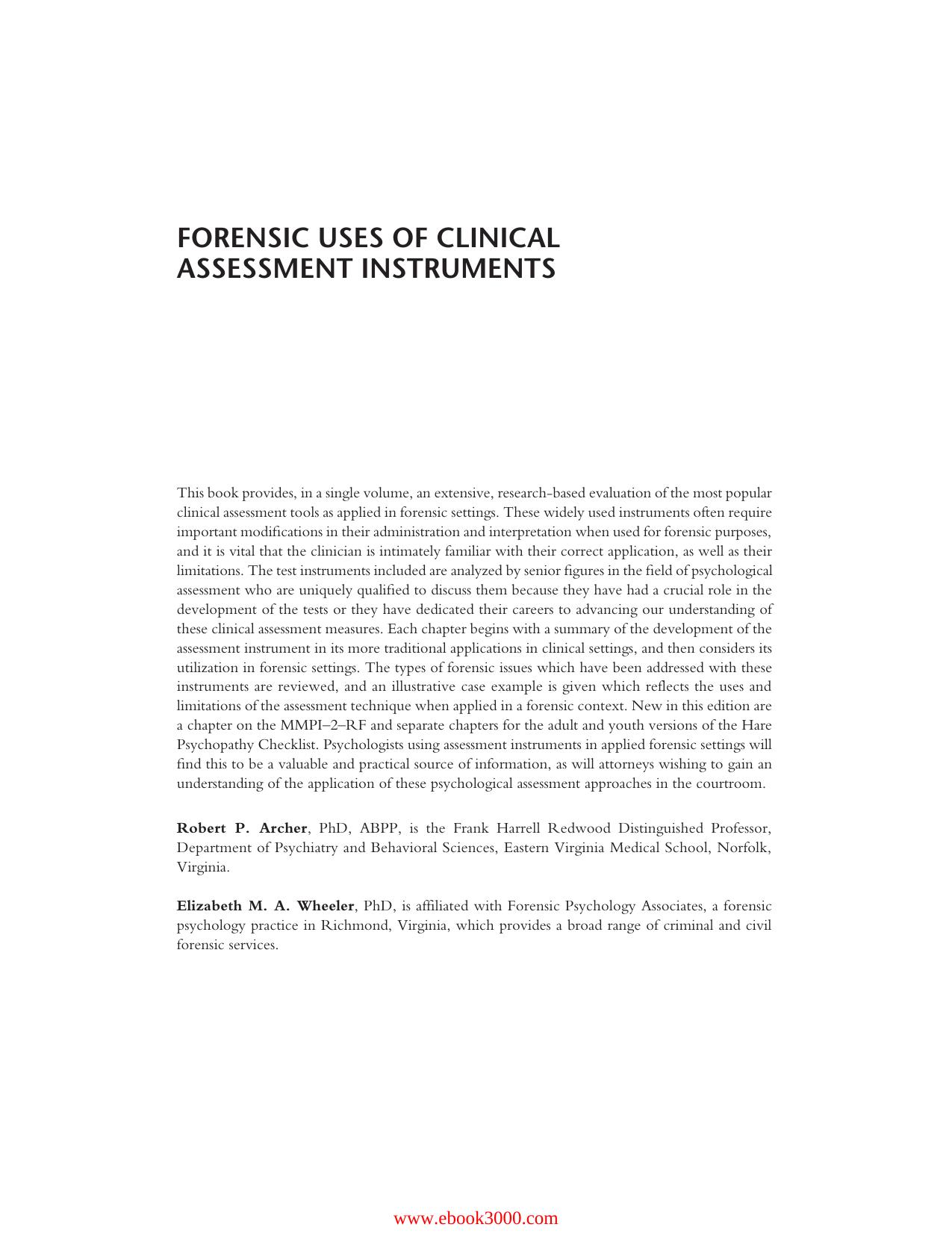 Forensic Uses of Clinical Assessment Instruments, 2nd edition by Unknow
