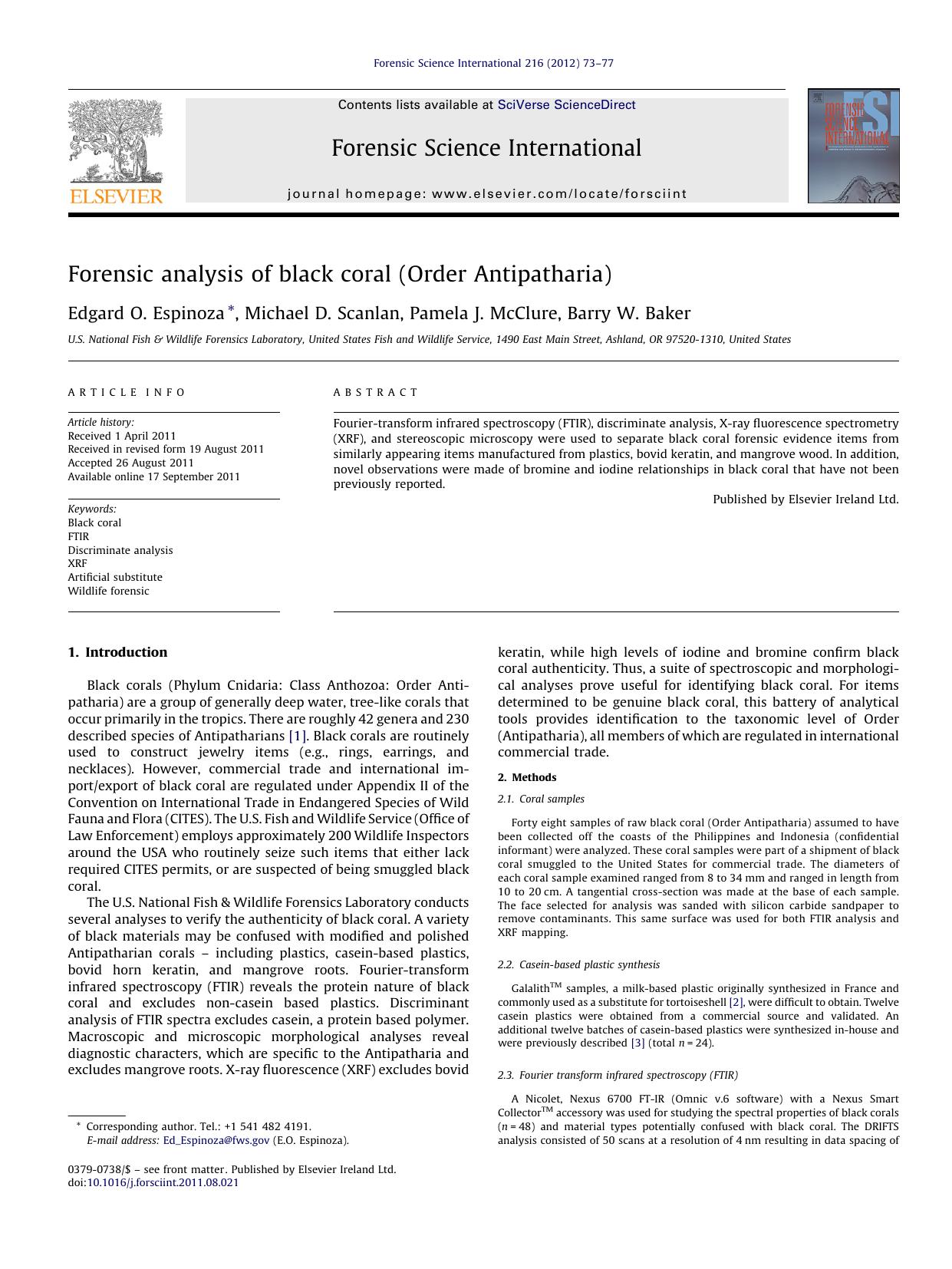Forensic analysis of black coral (Order Antipatharia) by Edgard O. Espinoza