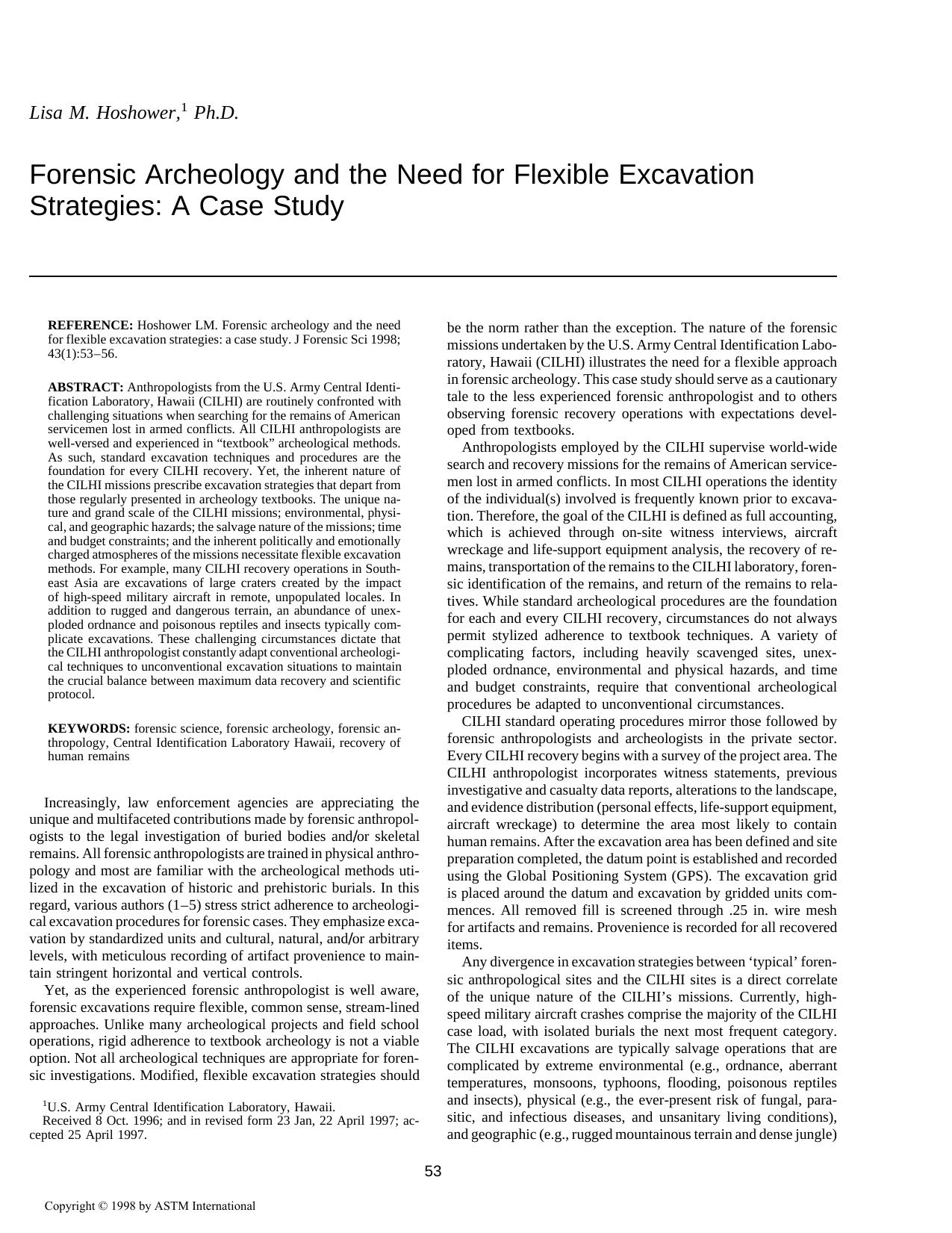 Forensic archeology and the need for flexible excavation strategies: a case study by Hoshower LM
