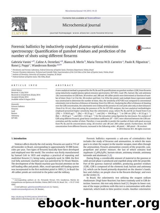 Forensic ballistics by inductively coupled plasma-optical emission spectroscopy: Quantification of gunshot residues and prediction of the number of shots using different firearms by unknow