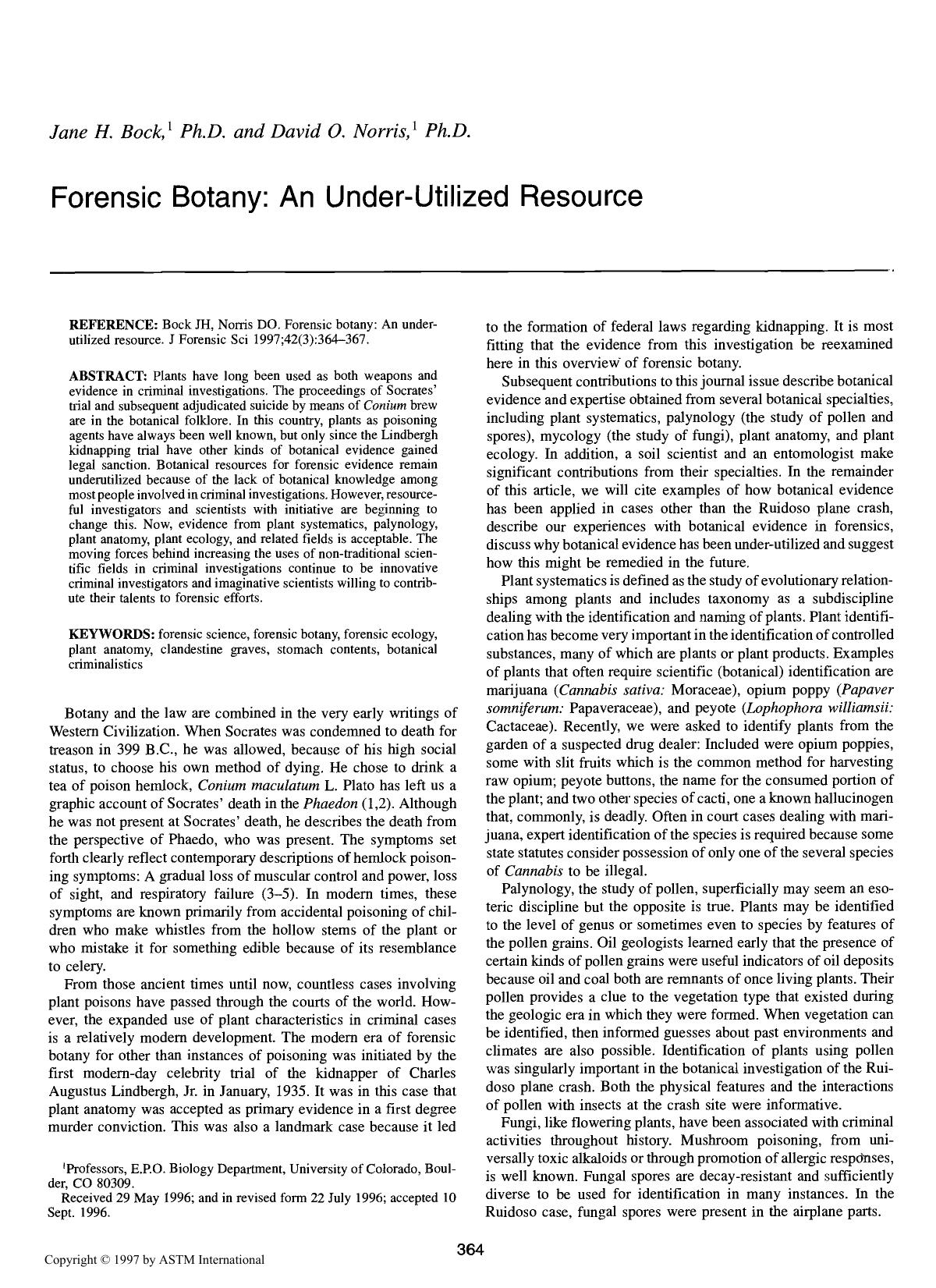 Forensic botany: An under-utilized resource by Bock JH Norris DO