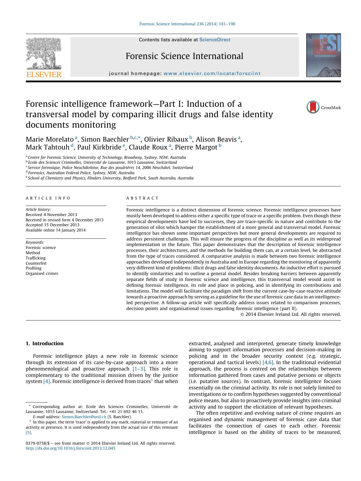 Forensic intelligence frameworkâPart I: Induction of a transversal model by comparing illicit drugs and false identity documents monitoring by Marie Morelato