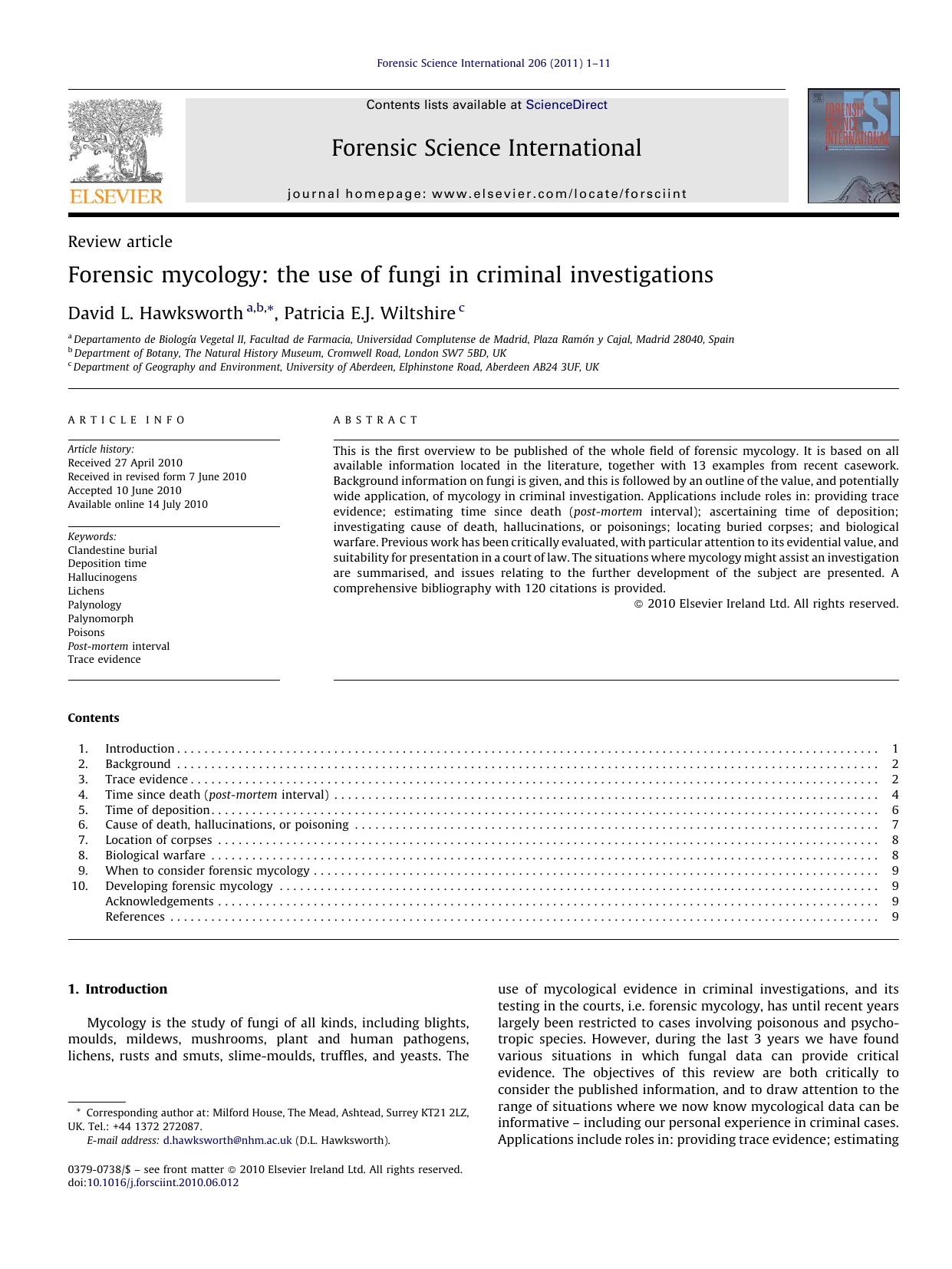 Forensic mycology: the use of fungi in criminal investigations by David L. Hawksworth