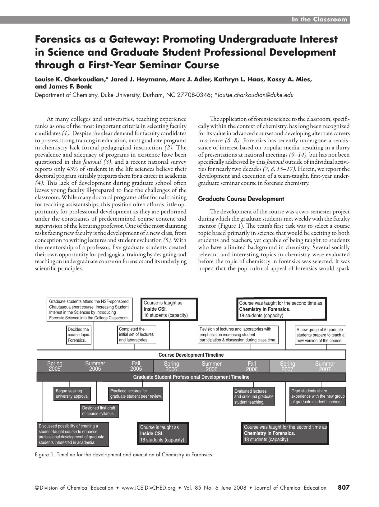 Forensics as a Gateway: Promoting Undergraduate Interest in Science and Graduate Student Professional Development through a First-Year Seminar Course by unknow