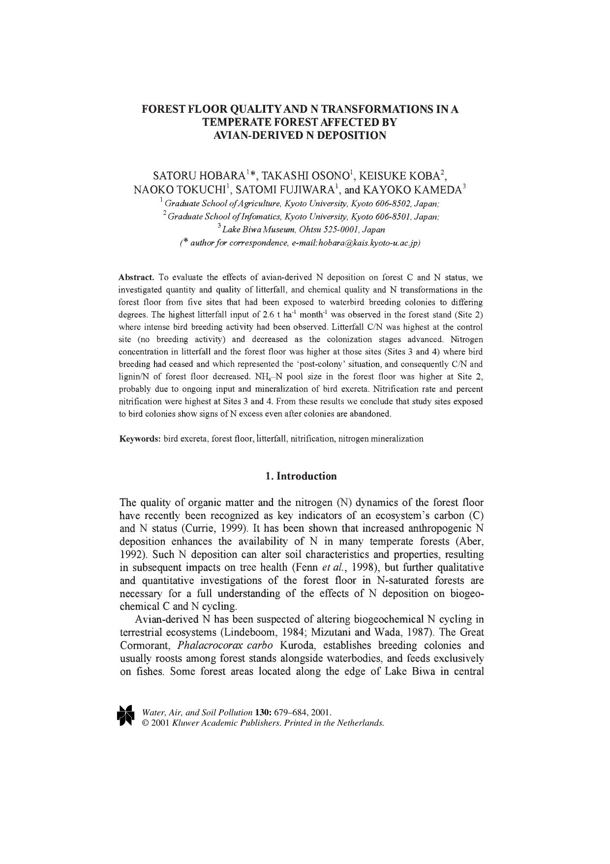 Forest Floor Quality and N Transformations in a Temperate Forest Affected by Avian-Derived N Deposition by Unknown