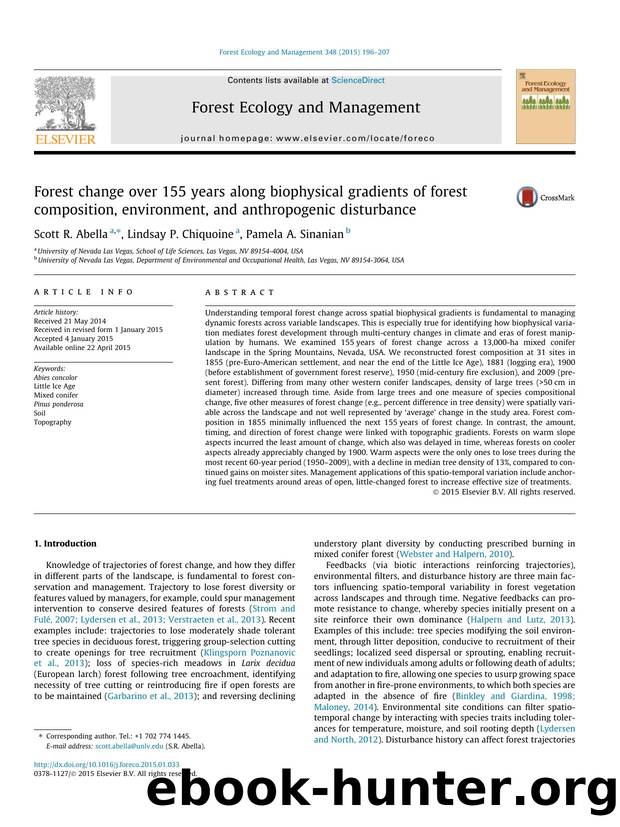 Forest change over 155 years along biophysical gradients of forest composition, environment, and anthropogenic disturbance by Scott R. Abella & Lindsay P. Chiquoine & Pamela A. Sinanian