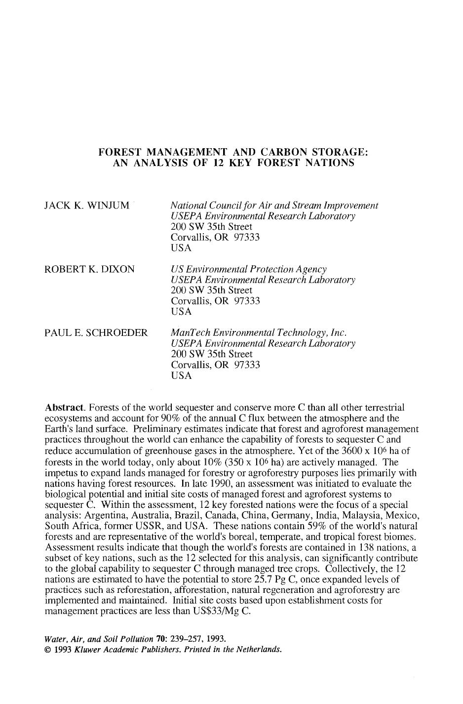 Forest management and carbon storage: An analysis of 12 key forest nations by Unknown