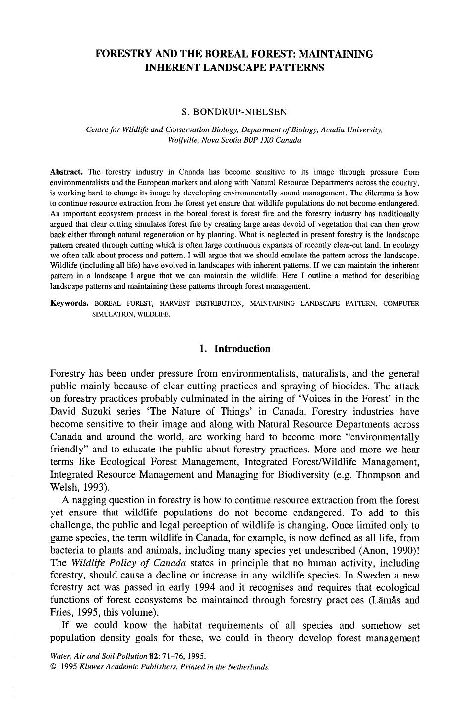 Forestry and the boreal forest: Maintaining inherent landscape patterns by Unknown