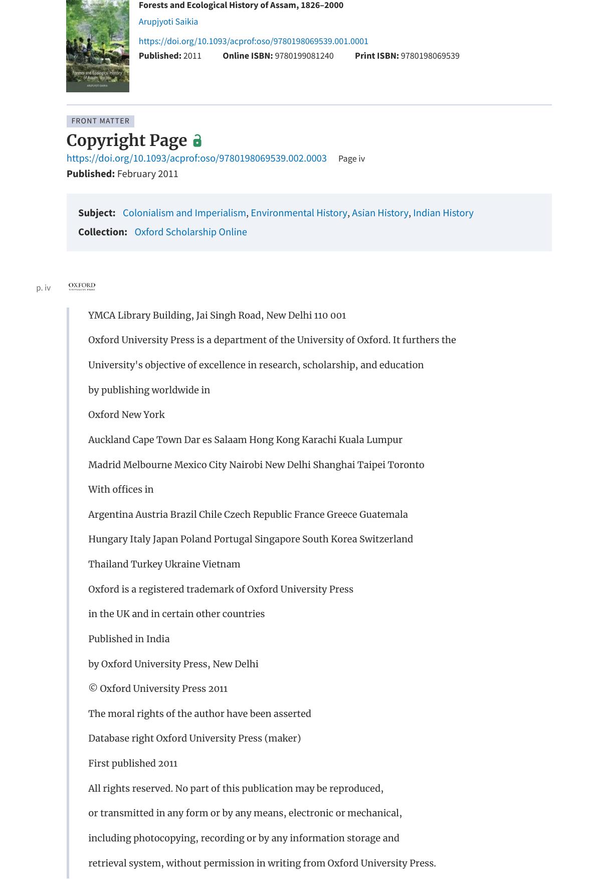 Forests and ecological history of Assam, 1826-2000 by Arupjyoti Saikia