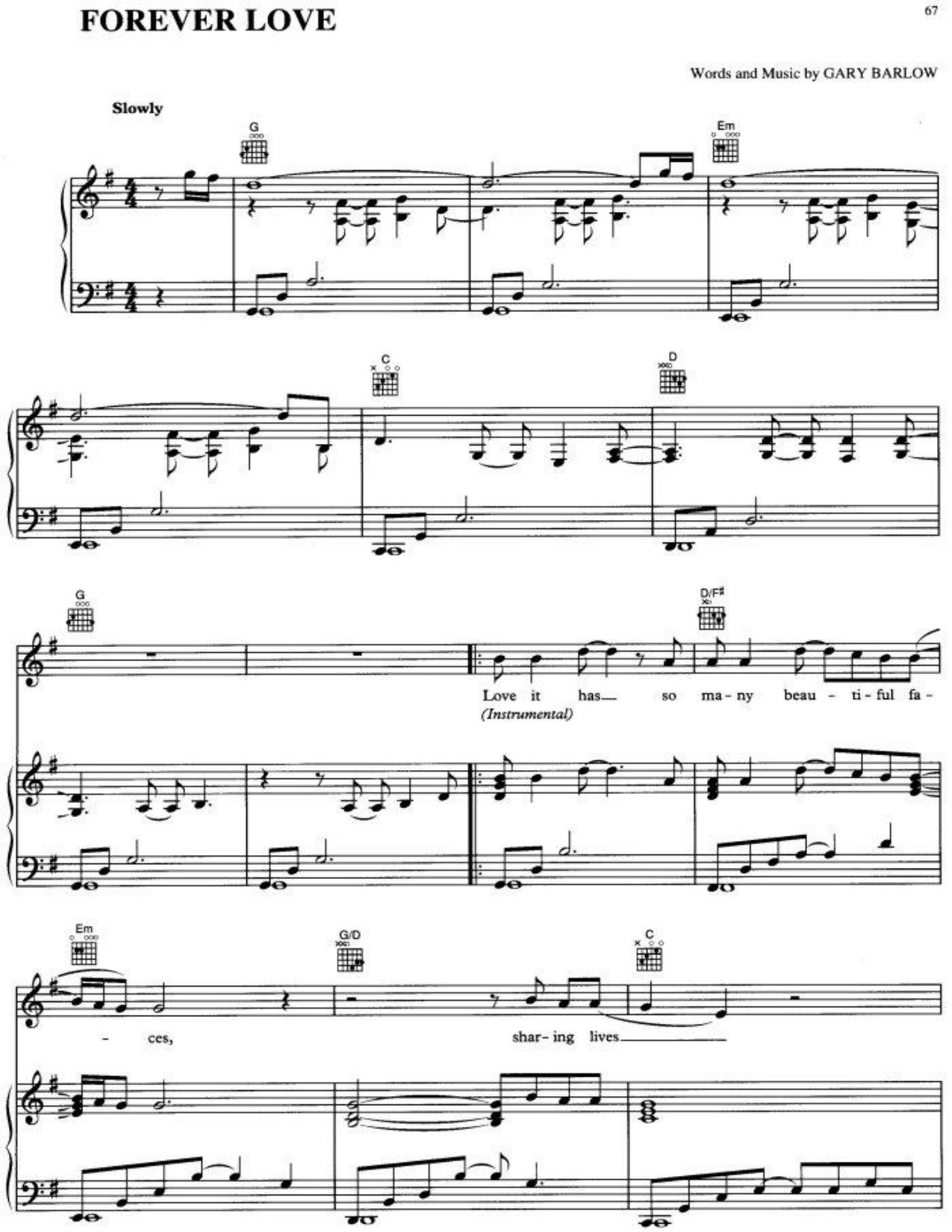 Forever Love Music Score by author Gary Barlow