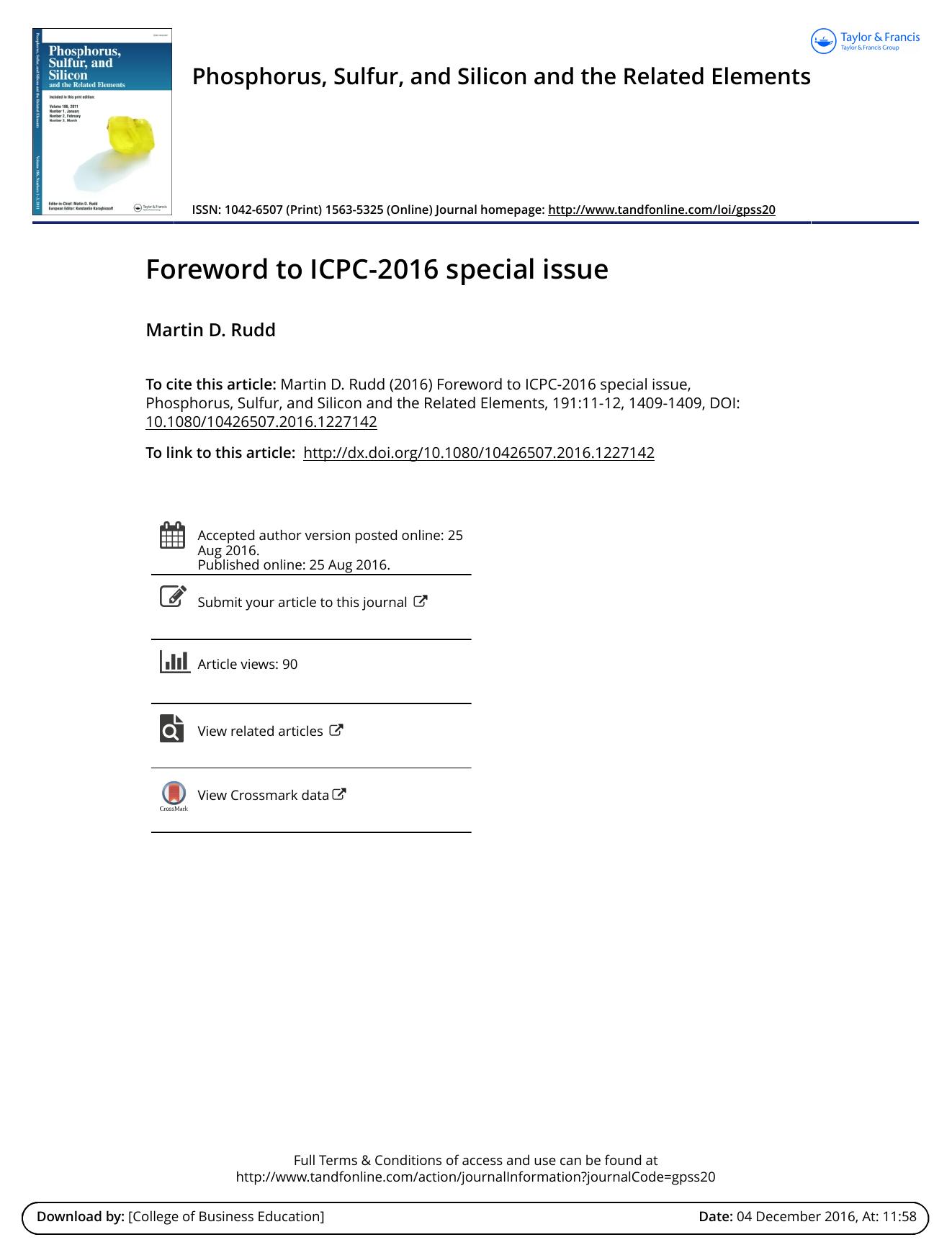 Foreword to ICPC-2016 special issue by Martin D. Rudd