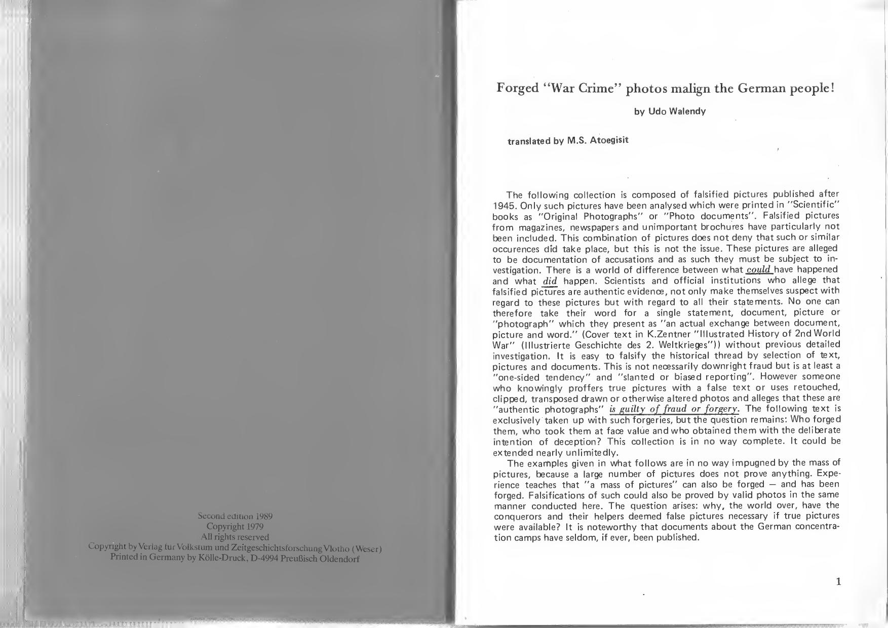 Forged War Crimes Malign The German Nation by Udo Walendy