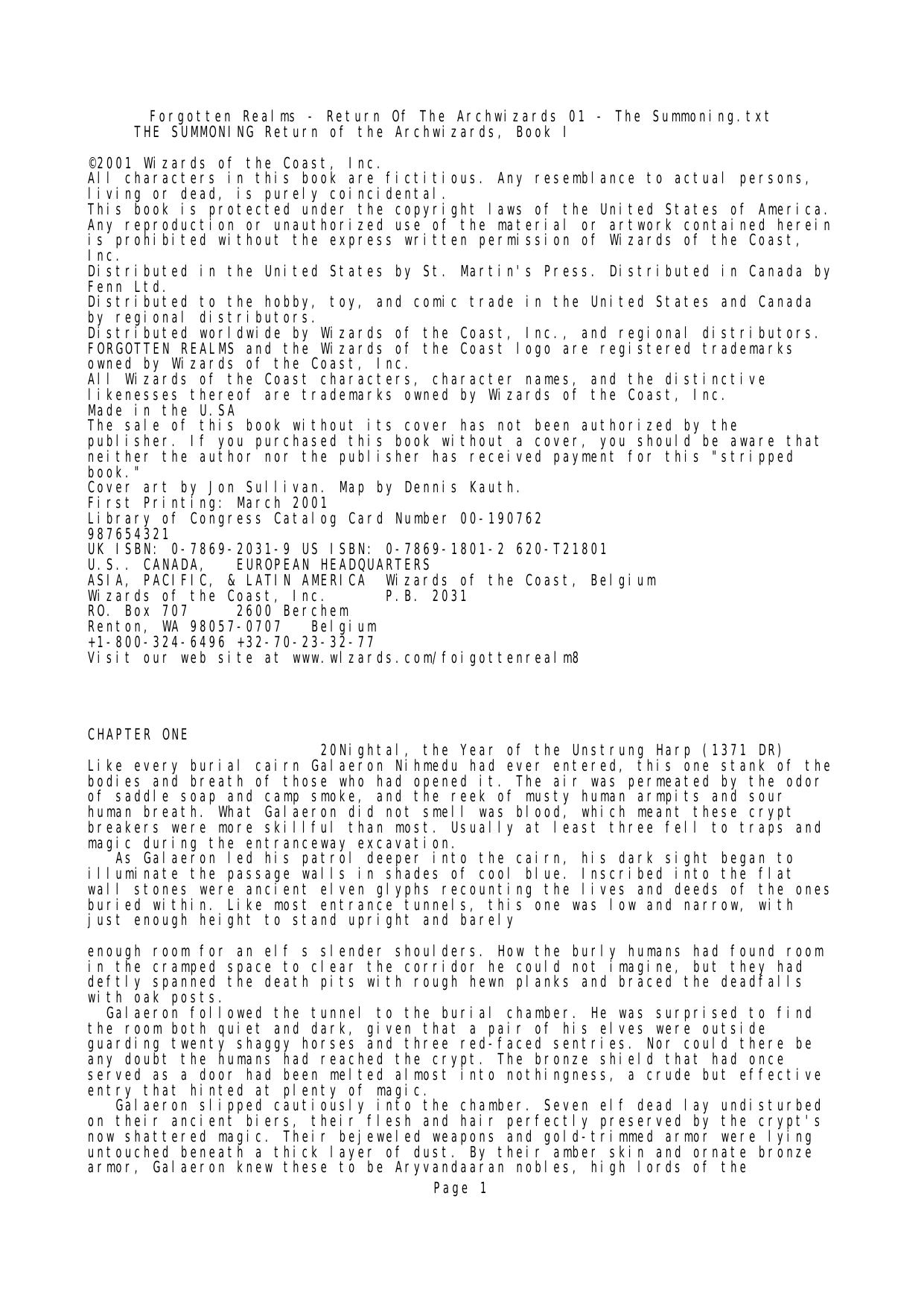Forgotten Realms - Return Of The Archwizards 01 - The Summoning.txt - Notepad by admin